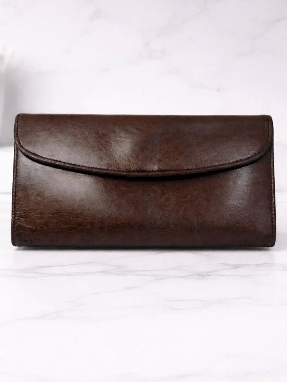 Coach Vintage Water Buffalo Dark Brown Leather Tri-Fold Wallet #4730
